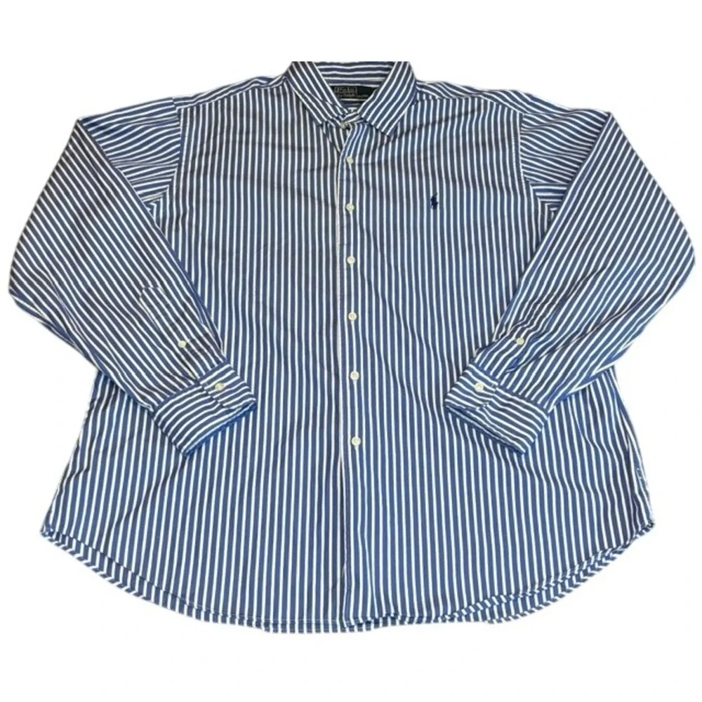 Polo Ralph Lauren Mens XXL Classic Fit Blue White Striped Button Down Shirt